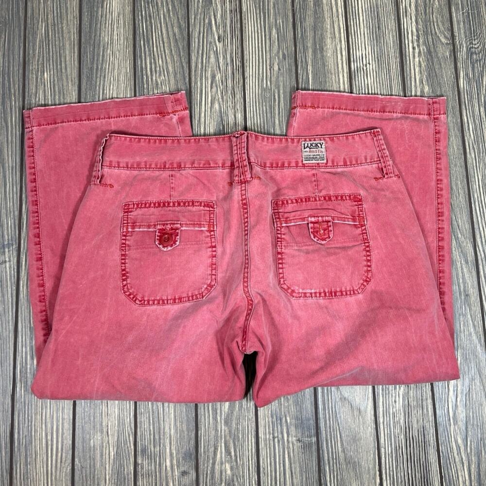 Lucky Brand Dungarees Women Red‎ Crop Pant Wide Leg Cotton Relaxed Casual Sz 8